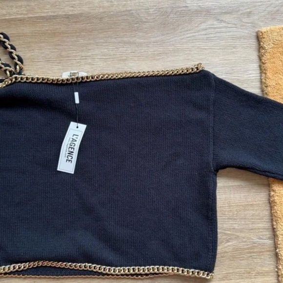 🍂NWT L’AGENCE Jayden Chain Embellished Black & Gold Sweater - Picture 8 of 8